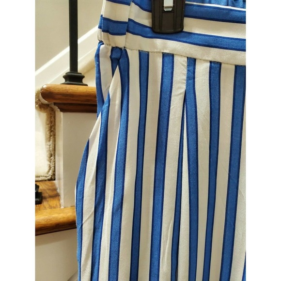 H&M Women's Blue/White Stiped 100% Rayon Mid Rise Wide Legs Dress Pant Size 10 - Picture 3 of 12